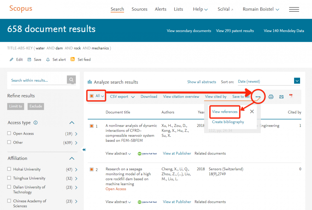 Display cited references in Scopus